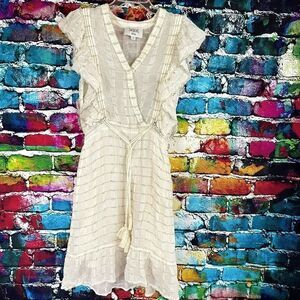 Swildens Ruffle Trim Semi Sheer Cap Sleeve Mini Dress Size 40